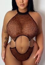 This Plus Size Women Halter Neck Leopard See-Through Temptation Metal Chain One-Piece Sexy Lingerie Two-Piece Set Made Of Durable And Elastic Material. Women¡¯s Plus Size Wholesale Lingerie At Global Lover Pay More Attention To The Novelty And Uniqueness Of Styles. We Offer Huge Selections Of Sexy Plus Size Lingerie Xl