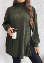 This Plus Size Women High Neck Slit Knitting t-Shirt Made Of Comfortable And Elastic Fabric. It Is Wholesale Sexy Plus Size Tops For Women. With The Gradual Rise Of Feminist Awareness