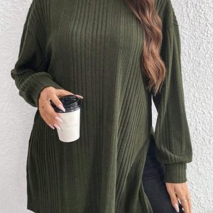 This Plus Size Women High Neck Slit Knitting t-Shirt Made Of Comfortable And Elastic Fabric. It Is Wholesale Sexy Plus Size Tops For Women. With The Gradual Rise Of Feminist Awareness