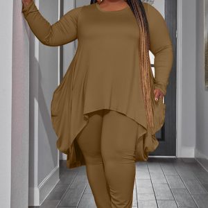 This Plus Size Women Irregular Long Sleeve Top And Pant Two Piece Set Design And Made Of Comfortable And Elastic Fabric. Wholesale Plus Size Two Piece Sets Is a Must-Have Item For Curvy Ladies. Two Piece Sets Can Either Be Worn Together Or Individually