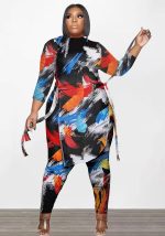 This Plus Size Women Irregular Print Long Sleeve Top+Pant Two-Piece Set Design And Made Of Comfortable And Elastic Fabric. Wholesale Plus Size Two Piece Sets Is a Must-Have Item For Curvy Ladies. Two Piece Sets Can Either Be Worn Together Or Individually