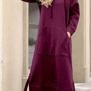 This Plus Size Women Knitting Hooded Casual Maxi Dress Design Made Of High Quality Polyster And Spandex Material. It Is Stretchy