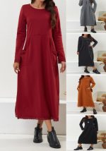 This Plus Size Women Knitting Lace And Velvet Casual Maxi Dress Design Made Of High Quality Polyster And Spandex Material. It Is Stretchy