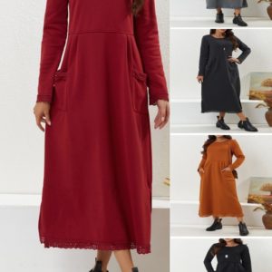 This Plus Size Women Knitting Lace And Velvet Casual Maxi Dress Design Made Of High Quality Polyster And Spandex Material. It Is Stretchy