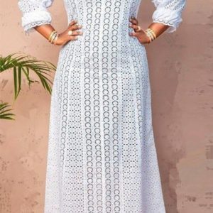 This Plus Size Women Lace Hollow Maxi Dress Design Made Of High Quality Polyster And Spandex Material