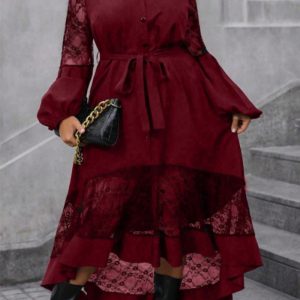 This Plus Size Women Lace Long Sleeve Dress Made Of Soft And Elastic Fabric. Global Lover Wholesale Plus Size Dresses And Hope Curvy Ladies Find Here a Warm And Exciting Place To Shop Affordable Curvy Dresses Online - Plus Size Casual