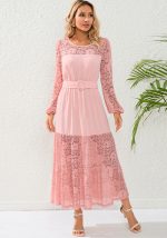 This Plus Size Women Lace See-Through Maxi Dress Design Made Of High Quality Polyster And Spandex Material. It Is Stretchy