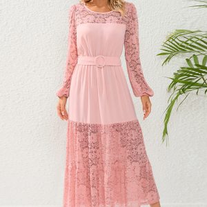 This Plus Size Women Lace See-Through Maxi Dress Design Made Of High Quality Polyster And Spandex Material. It Is Stretchy