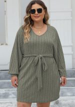 This Plus Size Women Lace-Up Ribbed v-Neck Casual Dress Made Of Soft And Elastic Fabric. Global Lover Wholesale Plus Size Dresses And Hope Curvy Ladies Find Here a Warm And Exciting Place To Shop Affordable Curvy Dresses Online - Plus Size Casual