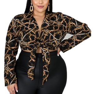 This Plus Size Women Leopard Tie Shirt Made Of Comfortable And Elastic Fabric. It Is Wholesale Sexy Plus Size Tops For Women. With The Gradual Rise Of Feminist Awareness