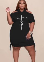 This Plus Size Women Letter Print Bodycon Dress Made Of Soft And Elastic Fabric. Global Lover Wholesale Plus Size Dresses And Hope Curvy Ladies Find Here a Warm And Exciting Place To Shop Affordable Curvy Dresses Online - Plus Size Casual