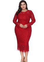 This Plus Size Women Long Sleeve Lace Dress Made Of Soft And Elastic Fabric. Global Lover Wholesale Plus Size Dresses And Hope Curvy Ladies Find Here a Warm And Exciting Place To Shop Affordable Curvy Dresses Online - Plus Size Casual