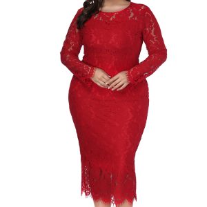 This Plus Size Women Long Sleeve Lace Dress Made Of Soft And Elastic Fabric. Global Lover Wholesale Plus Size Dresses And Hope Curvy Ladies Find Here a Warm And Exciting Place To Shop Affordable Curvy Dresses Online - Plus Size Casual