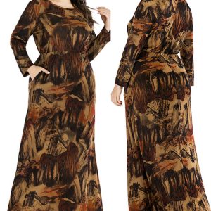 This Plus Size Women Long Sleeve Printed Maxi Dress Made Of Soft And Elastic Fabric. Global Lover Wholesale Plus Size Dresses And Hope Curvy Ladies Find Here a Warm And Exciting Place To Shop Affordable Curvy Dresses Online - Plus Size Casual