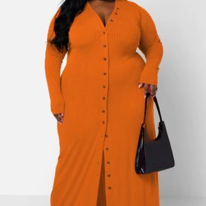 This Plus Size Women Long Sleeve Ribbed Slit Dress Made Of Soft And Elastic Fabric. Global Lover Wholesale Plus Size Dresses And Hope Curvy Ladies Find Here a Warm And Exciting Place To Shop Affordable Curvy Dresses Online - Plus Size Casual