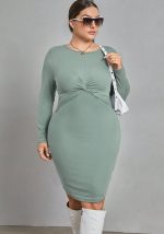 This Plus Size Women Long Sleeve Round Neck Bodycon Knitting Dress Made Of Soft And Elastic Fabric. Global Lover Wholesale Plus Size Dresses And Hope Curvy Ladies Find Here a Warm And Exciting Place To Shop Affordable Curvy Dresses Online - Plus Size Casual