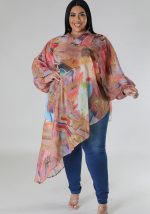 This Plus Size Women Long Sleeve Round Neck Sexy Printed Chiffon Top Made Of Comfortable And Elastic Fabric. It Is Wholesale Sexy Plus Size Tops For Women. With The Gradual Rise Of Feminist Awareness