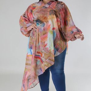 This Plus Size Women Long Sleeve Round Neck Sexy Printed Chiffon Top Made Of Comfortable And Elastic Fabric. It Is Wholesale Sexy Plus Size Tops For Women. With The Gradual Rise Of Feminist Awareness