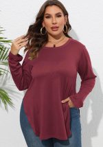 This Plus Size Women Long Sleeve Solid Casual Cropped t-Shirt Made Of Comfortable And Elastic Fabric. It Is Wholesale Sexy Plus Size Tops For Women. With The Gradual Rise Of Feminist Awareness