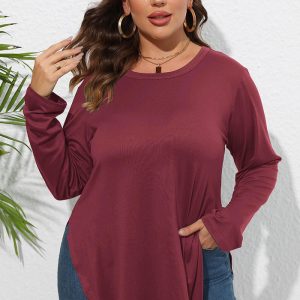 Este Plus Size Mujeres de manga larga Sólido Casual recortada camiseta hecha de tela cómoda y elástica. Es al por mayor sexy Plus Size Tops para las mujeres. Con el aumento gradual de la conciencia feminista