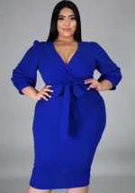 This Plus Size Women Long Sleeve Style v Neck Bodycon Dress Made Of Soft And Elastic Fabric. Global Lover Wholesale Plus Size Dresses And Hope Curvy Ladies Find Here a Warm And Exciting Place To Shop Affordable Curvy Dresses Online - Plus Size Casual