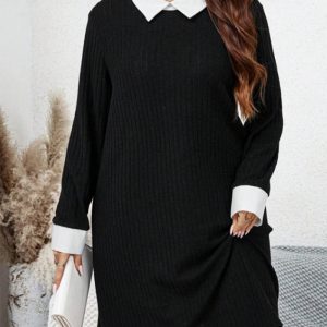 This Plus Size Women Loose Casual Fake Two-Piece Set Contrast Color Dress Made Of Soft And Elastic Fabric. Global Lover Wholesale Plus Size Dresses And Hope Curvy Ladies Find Here a Warm And Exciting Place To Shop Affordable Curvy Dresses Online - Plus Size Casual