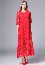 This Plus Size Women Loose Hollow Lace Dress Design Made Of High Quality Polyster And Spandex Material. It Is Stretchy