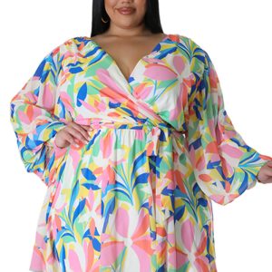 This Plus Size Women Loose Long Sleeve Fashion Chiffon Dress Made Of Soft And Elastic Fabric. Global Lover Wholesale Plus Size Dresses And Hope Curvy Ladies Find Here a Warm And Exciting Place To Shop Affordable Curvy Dresses Online - Plus Size Casual