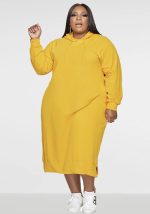 This Plus Size Women Loose Solid Hooded Dress Made Of Soft And Elastic Fabric. Global Lover Wholesale Plus Size Dresses And Hope Curvy Ladies Find Here a Warm And Exciting Place To Shop Affordable Curvy Dresses Online - Plus Size Casual