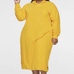 This Plus Size Women Loose Solid Hooded Dress Made Of Soft And Elastic Fabric. Global Lover Wholesale Plus Size Dresses And Hope Curvy Ladies Find Here a Warm And Exciting Place To Shop Affordable Curvy Dresses Online - Plus Size Casual