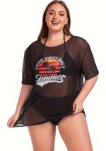 This Plus Size Women Mesh Cover-Up See-Through Sexy Bikini Swimwearthree-Piece Is Made Of Good Quality Lycra And Spandex Fabric