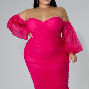 This Plus Size Women Mesh Pleated Long Sleeve Dress Made Of Soft And Elastic Fabric. Global Lover Wholesale Plus Size Dresses And Hope Curvy Ladies Find Here a Warm And Exciting Place To Shop Affordable Curvy Dresses Online - Plus Size Casual