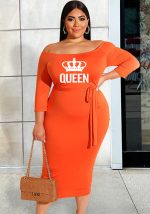 This Plus Size Women Off Shoulder Crown Print Lace-Up Dress Made Of Soft And Elastic Fabric. Global Lover Wholesale Plus Size Dresses And Hope Curvy Ladies Find Here a Warm And Exciting Place To Shop Affordable Curvy Dresses Online - Plus Size Casual