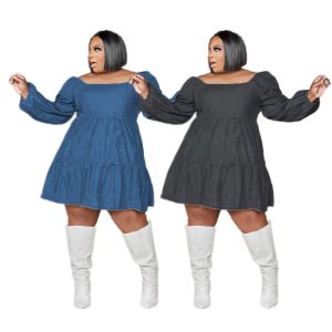 This Plus Size Women Off Shoulder Long Sleeve Denim Dress Made Of Soft And Elastic Fabric. Global Lover Wholesale Plus Size Dresses And Hope Curvy Ladies Find Here a Warm And Exciting Place To Shop Affordable Curvy Dresses Online - Plus Size Casual