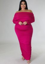 This Plus Size Women Off Shoulder Pleated Long Sleeve Dress Made Of Soft And Elastic Fabric. Global Lover Wholesale Plus Size Dresses And Hope Curvy Ladies Find Here a Warm And Exciting Place To Shop Affordable Curvy Dresses Online - Plus Size Casual