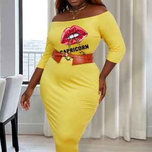 Questo Plus Size donne off spalla stampa Bodycon Midi Dress fatto di tessuto morbido ed elastico. L'amante globale all'ingrosso Plus Size Abiti e Speranza Signore curvy trovare qui un luogo caldo ed emozionante per acquistare a prezzi accessibili abiti curvy on-line - Plus Size Casual