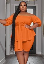 This Plus Size Women Off Shoulder Solid Top And Shorts Casual Two-Piece Set Made Of Soft And Elastic Fabric. Global Lover Wholesale Plus Size Dresses And Hope Curvy Ladies Find Here a Warm And Exciting Place To Shop Affordable Curvy Dresses Online - Plus Size Casual