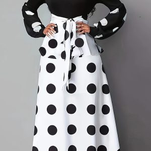 This Plus Size Women Patchwork Polka Dot Print v-Neck Strappy Dress Made Of Soft And Elastic Fabric. Global Lover Wholesale Plus Size Dresses And Hope Curvy Ladies Find Here a Warm And Exciting Place To Shop Affordable Curvy Dresses Online - Plus Size Casual