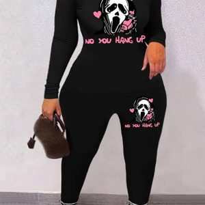 This Plus Size Women Pink Skull Print Two-Piece Set Design And Made Of Comfortable And Elastic Fabric. Wholesale Plus Size Two Piece Sets Is a Must-Have Item For Curvy Ladies. Two Piece Sets Can Either Be Worn Together Or Individually