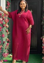 This Plus Size Women Pleated Loose Maxi Dress Design Made Of High Quality Polyster And Spandex Material