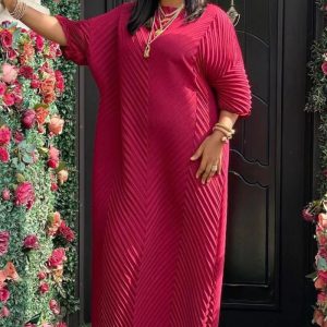 This Plus Size Women Pleated Loose Maxi Dress Design Made Of High Quality Polyster And Spandex Material