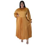 This Plus Size Women Pleated Round Neck Long Sleeve Dress Made Of Soft And Elastic Fabric. Global Lover Wholesale Plus Size Dresses And Hope Curvy Ladies Find Here a Warm And Exciting Place To Shop Affordable Curvy Dresses Online - Plus Size Casual