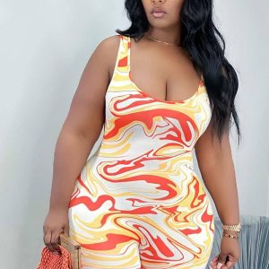 Este Plus Size Women Print Jumpsuit Design Made Of High Quality Polyster And Spandex Material. Es elástico