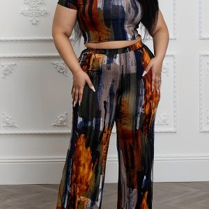 This Plus Size Women Print Style Casual Top And Pant Sports Two-Piece Set Design And Made Of Comfortable And Elastic Fabric. Wholesale Plus Size Two Piece Sets Is a Must-Have Item For Curvy Ladies. Two Piece Sets Can Either Be Worn Together Or Individually