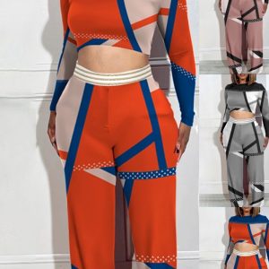 This Plus Size Women Printed Long Sleeve Top And Wide Leg Pants Two-Piece Set Design And Made Of Comfortable And Elastic Fabric. Wholesale Plus Size Two Piece Sets Is a Must-Have Item For Curvy Ladies. Two Piece Sets Can Either Be Worn Together Or Individually