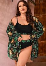 This Plus Size Women Printed Mesh Beach Swimwear Three-Piece Is Made Of Good Quality Lycra And Spandex Fabric