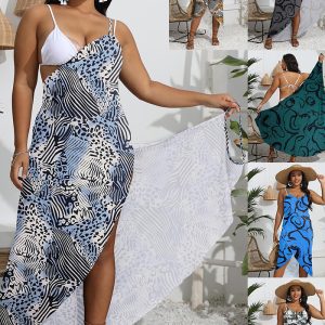 This Plus Size Women Printed One Piece Irregular Shawl Beach Dress Is Made Of Good Quality Lycra And Spandex Fabric