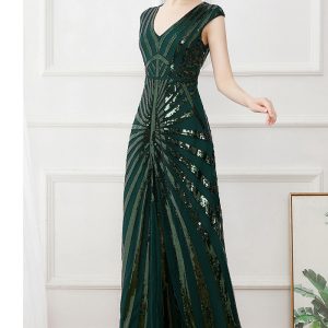 This Plus Size Women Retro Formal Party Sequin Deep v Elegant Evening Dress Design Made Of Good Quality Polyster And Spandex Material