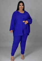 This Plus Size Women Ribbed Solid Color Three-Piece Casual Sexy Pants Set Design And Made Of Comfortable And Elastic Fabric. Wholesale Plus Size Two Piece Sets Is a Must-Have Item For Curvy Ladies. Two Piece Sets Can Either Be Worn Together Or Individually