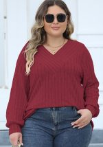 This Plus Size Women Ribbed v-Neck Crossover Basic t-Shirt Made Of Comfortable And Elastic Fabric. It Is Wholesale Sexy Plus Size Tops For Women. With The Gradual Rise Of Feminist Awareness